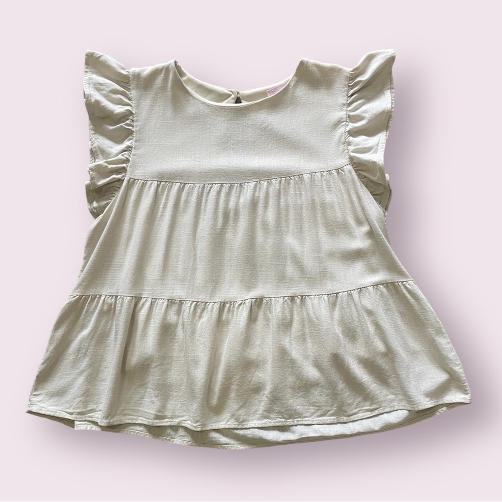 Pink Lily Sleeveless Cream Tiered Babydoll Blouse- M